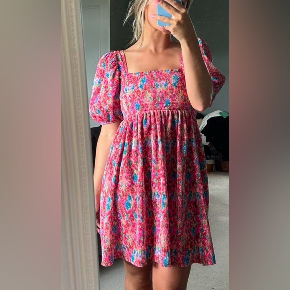 Zara MultiColored Floral Printed Balloon Sleeve Dress
